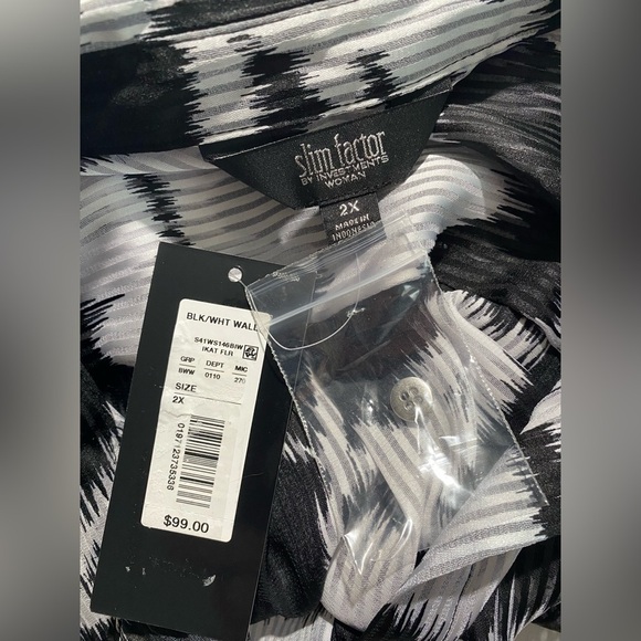 NEW Plus Size 2X Slim Factor Investments Ikat Floral Collar Button Front $99 - Picture 12 of 12